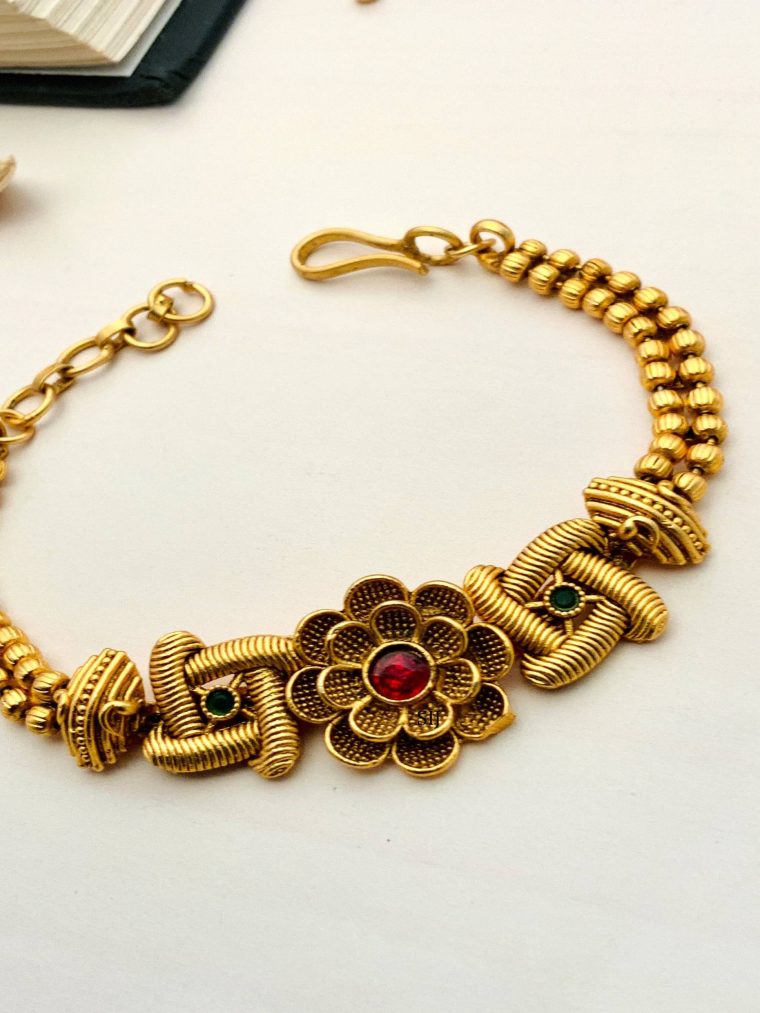 Antique Red Stone Matt Gold Polish Bracelet