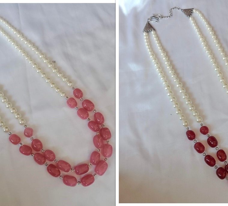 Artificial Pearls and Pink / Red Beads Necklace