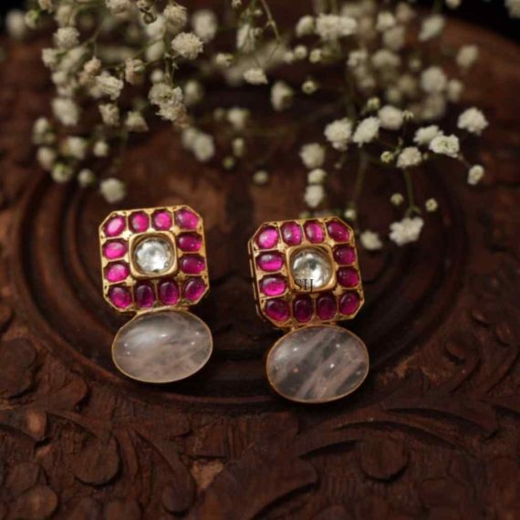 Imitation Rose Quartz Polki Earrings