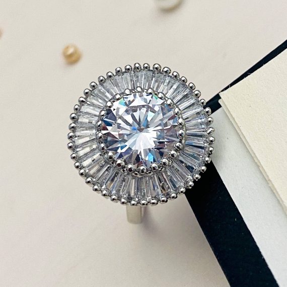 Imitation American Diamond Silver Plated Stone Ring