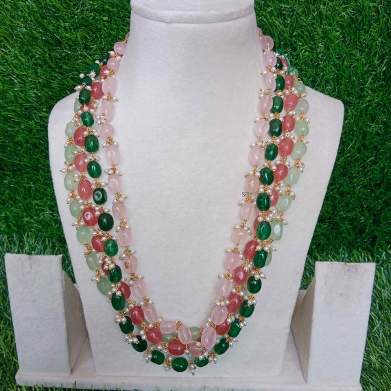 Imitation Single Row Pink Bead Guttapusalu Necklace