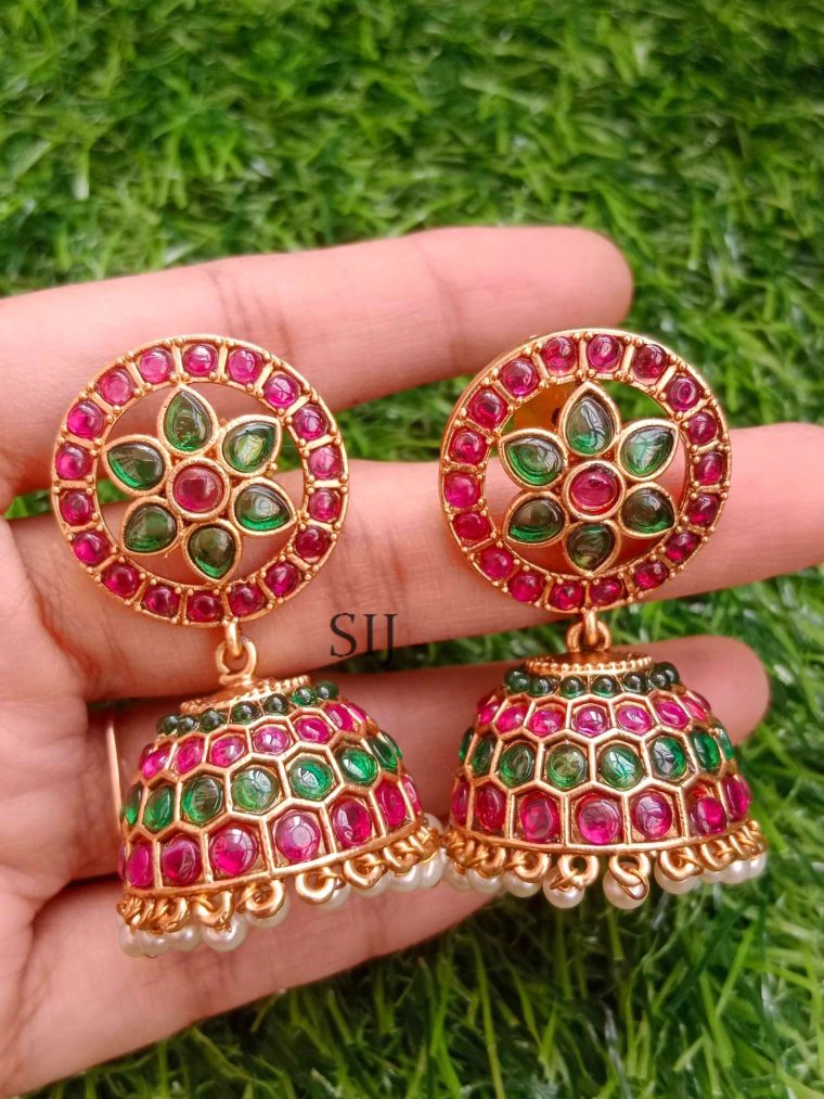 Imitation Tricolour Stone Jhumka