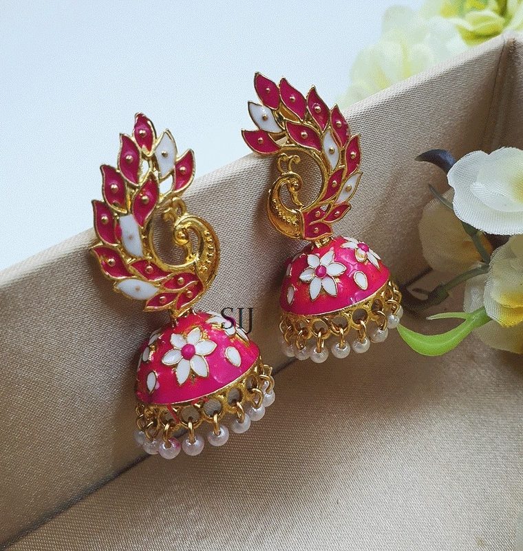 Rani Color Peacock Minakari Earrings