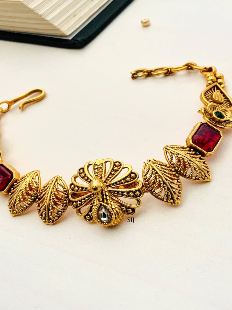 Red Stone Antique Gold Polish Bracelet