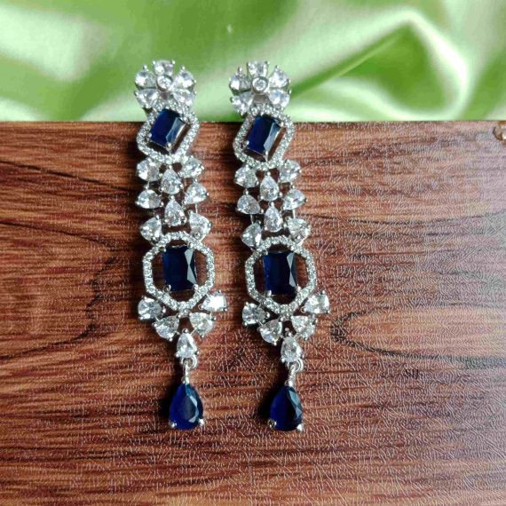 Sapphire AD Stones Long Earrings