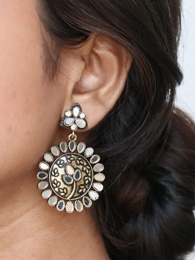 Gold Plated Oxidised Designer Earrings