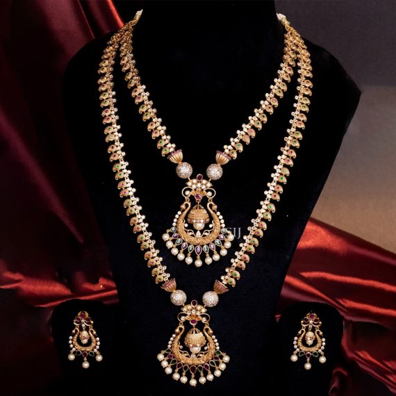 Imitation Mango Design Bridal Jewellery Set with Chand Bali Pendant