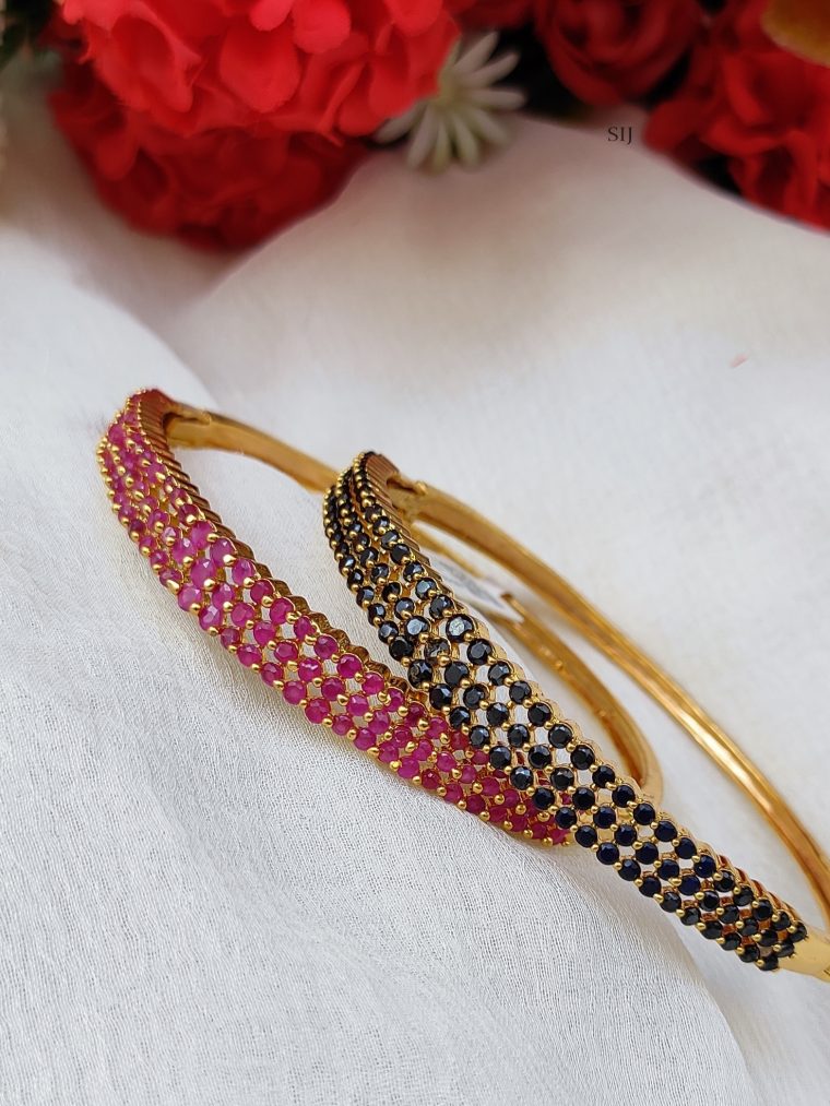 Gold Polish Three Lines AD Stones Bracelet