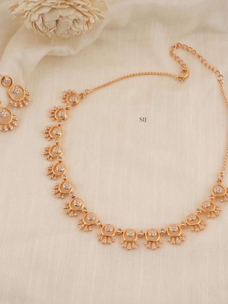 Gold Plated Round Design CZ Stones Necklace