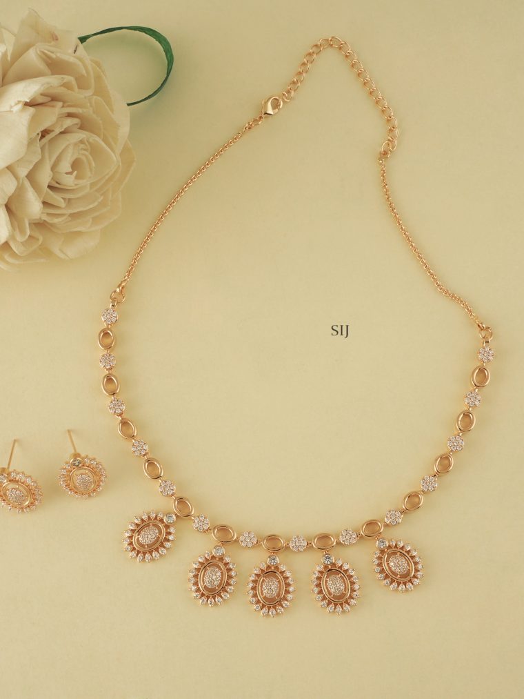 Gold Finish CZ Stones Necklace Set