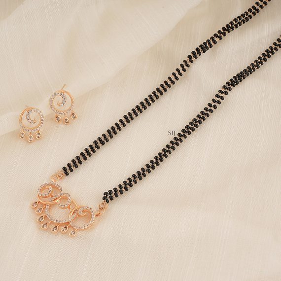 Gold Plated Two Layers Black Bead Mangalsutra