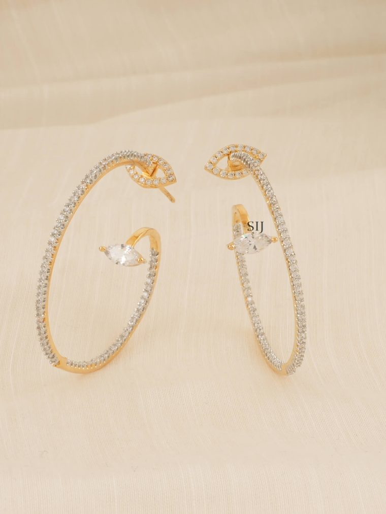 Gold Plated Round Hoop CZ Stones Earrings