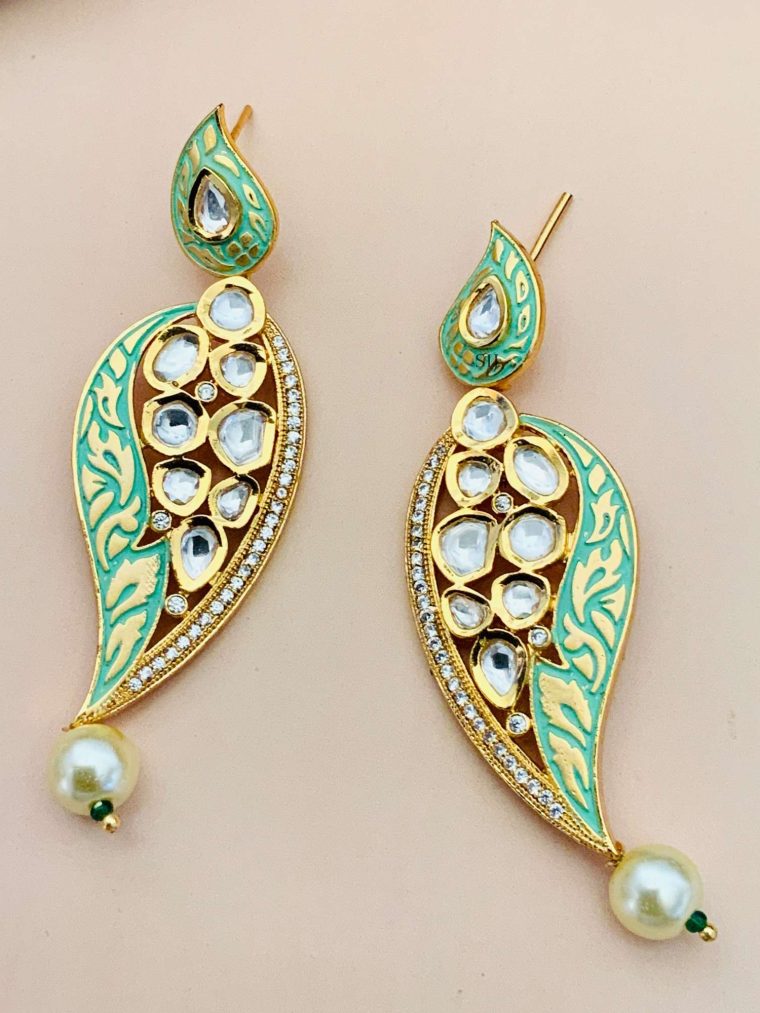 Artificial Green Earrings with Kundans