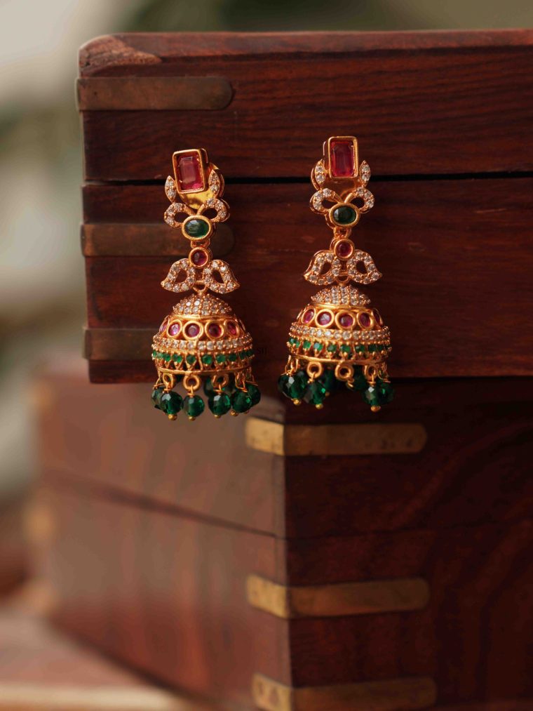 Matte Finish Multi Stone Jhumkas