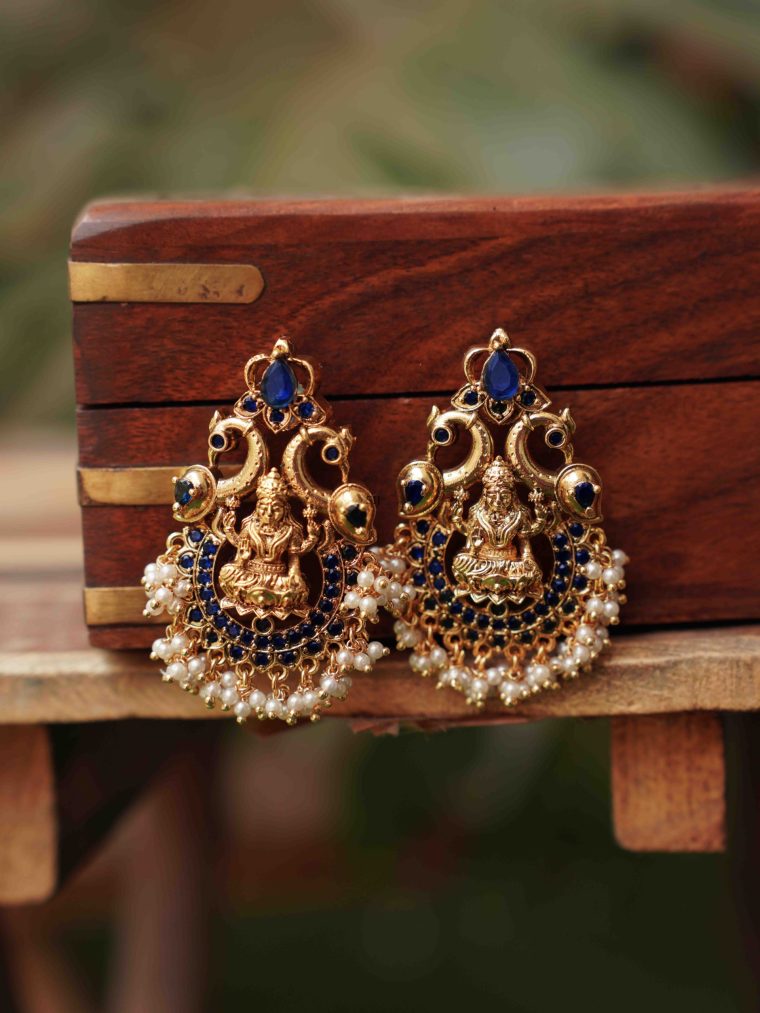 Pearl Hanging Lakshmi Earrings