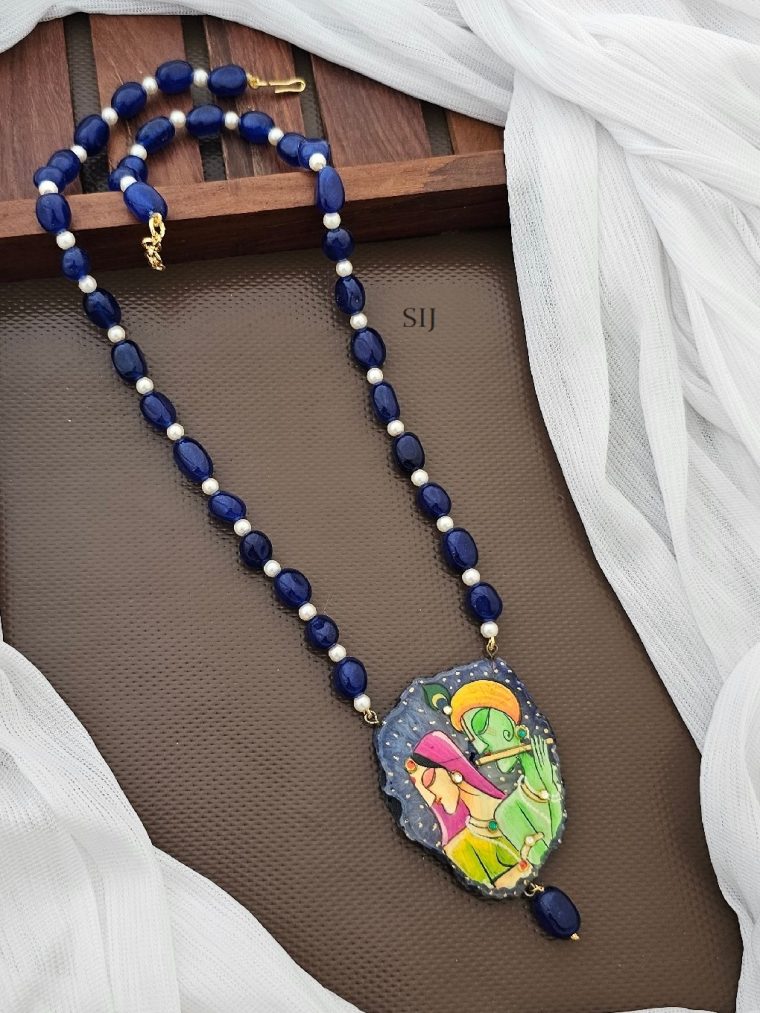 Blue Beads Chain with Radha krishna Pendant