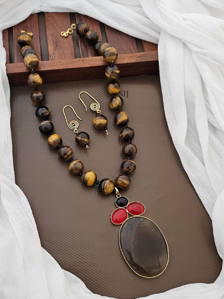 Artificial Tiger Eye Beads Chain with Pendant