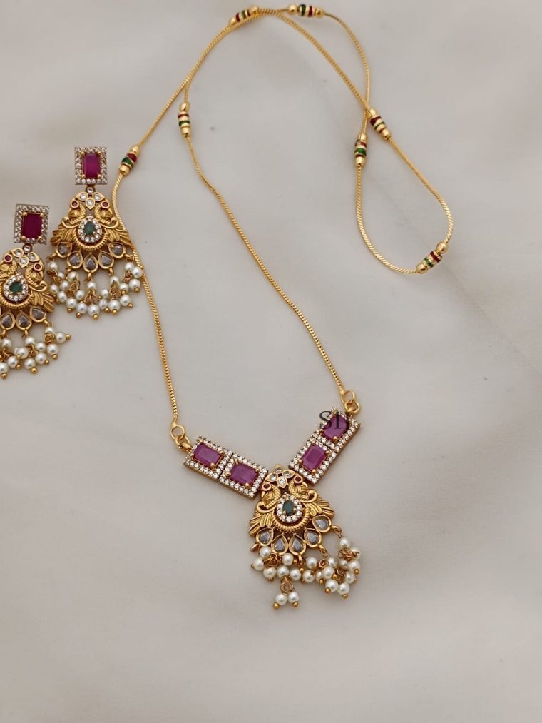 Square Ruby Long Chain Set