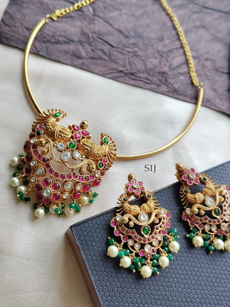 Peacock Design Jadau Hasli Necklace Set