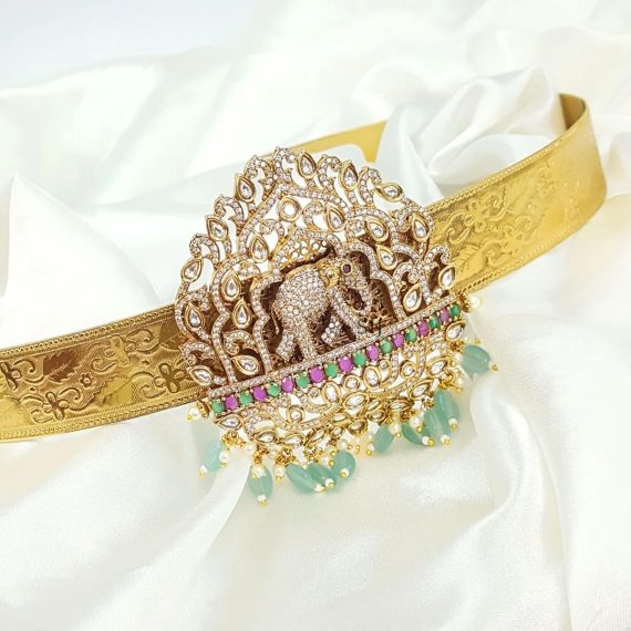 Artificial AD Stones Elephant Pendant Beaded Hip Belt