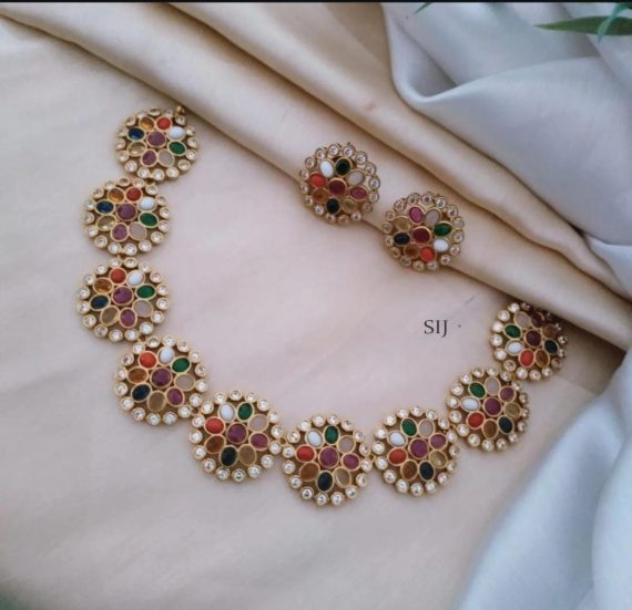 Navratna Stones Studded Necklace Set