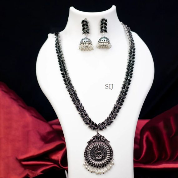 Lakshmi Dollar Oxidised Silver Haram