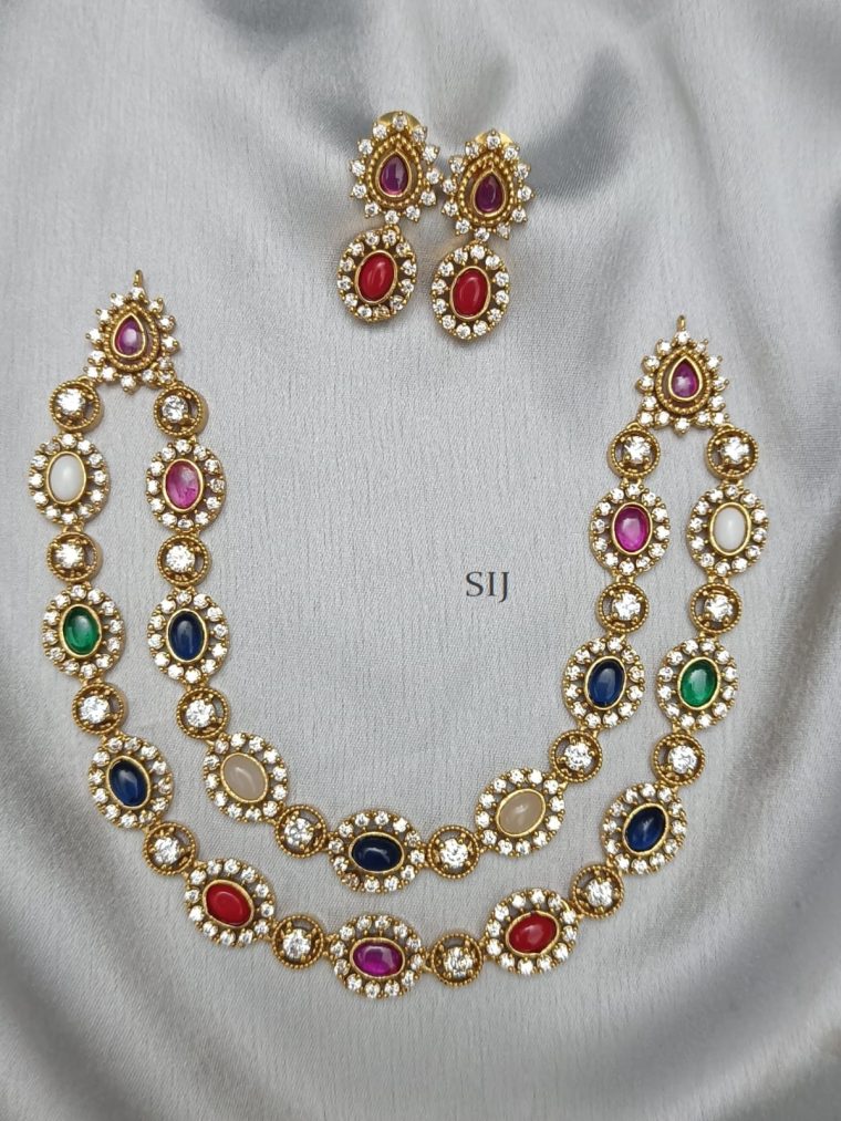 Layer Navaratna Necklace with Earrings