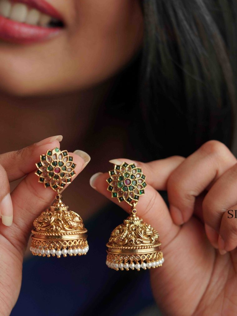 Imitation Kemp Stones Jhumkas