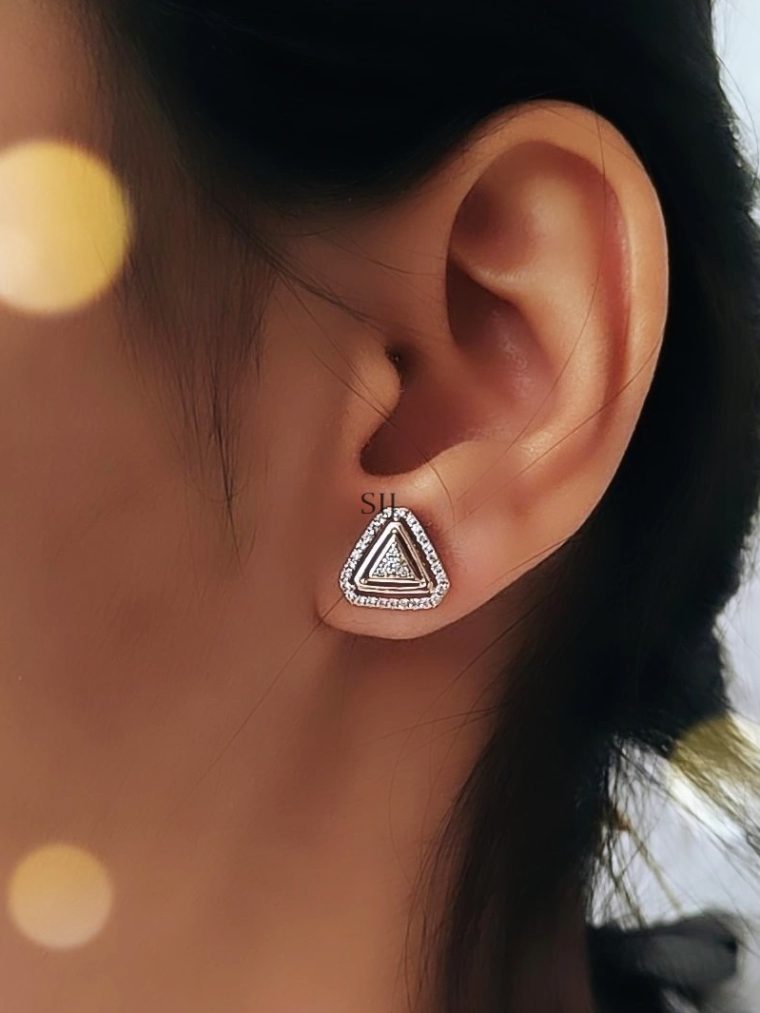 AD Studded Gold Plated Triaangular Shaped Earrings