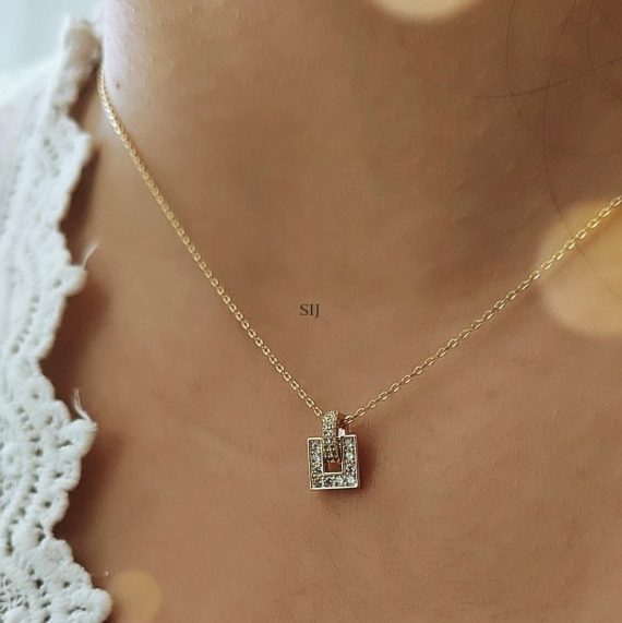 AD Studded Square Shape Pendant Chain