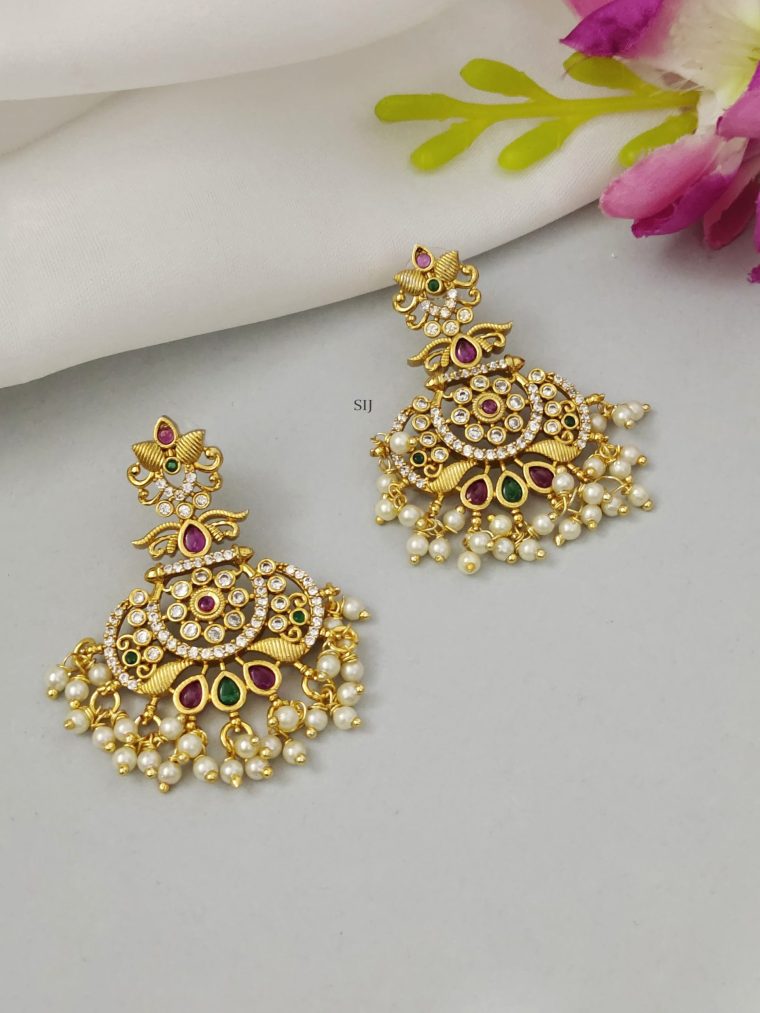 Matte Finish Kemp and CZ Stones Chandbali Earrings