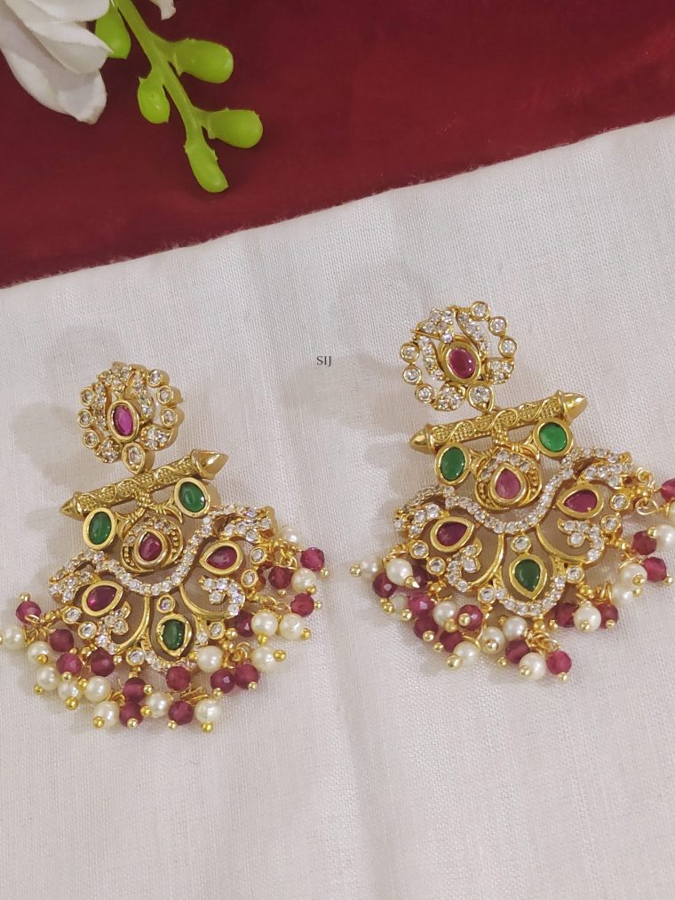 One Gram Gold Kemp and CZ Stones Chandbali Earrings