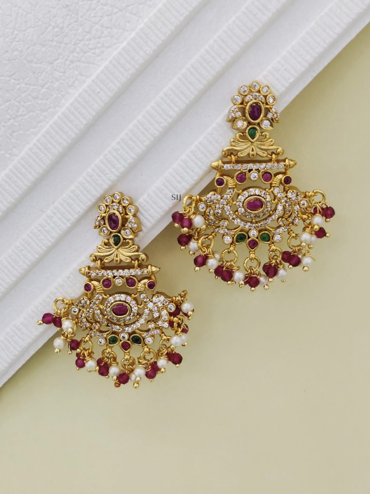 Gold Finish Dual Peacock Kemp and CZ Stones Chandbali Earrings