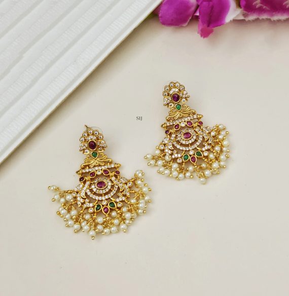 Gold Plated Kemp Peacock Chandbali Earrings with Pearls