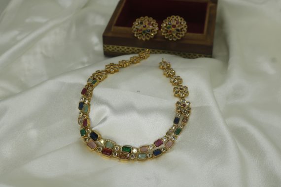 Flower Design Navaratnam Necklace