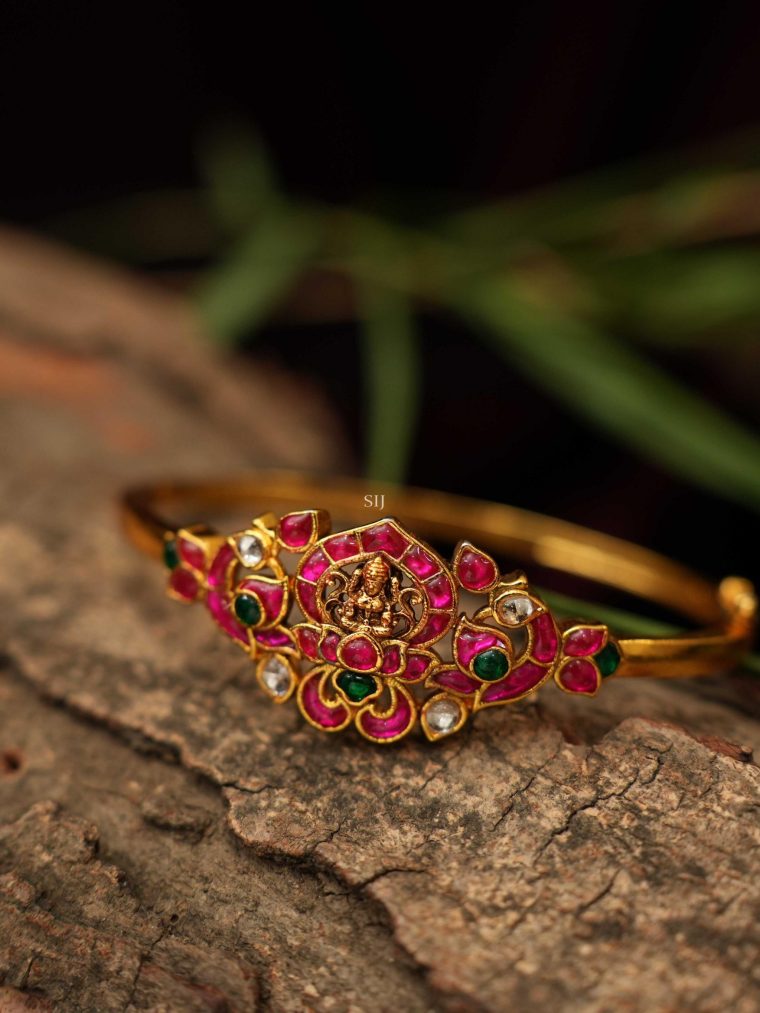 Gold Finish Pink Stone Lakshmi Bracelet