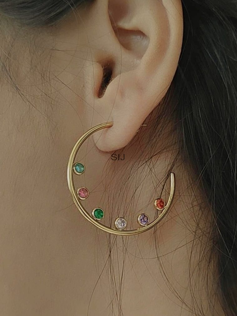 Gold Plated Multicolor Stone Studded Earring