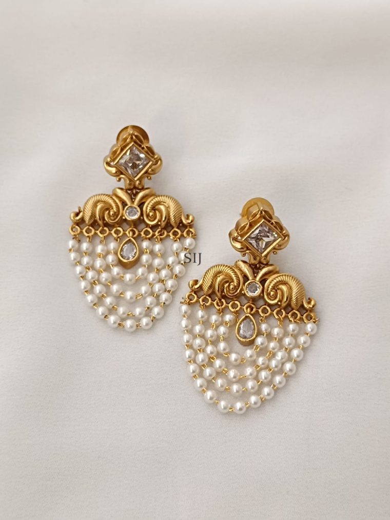 Layered White Stone Pearl Drop Earrings