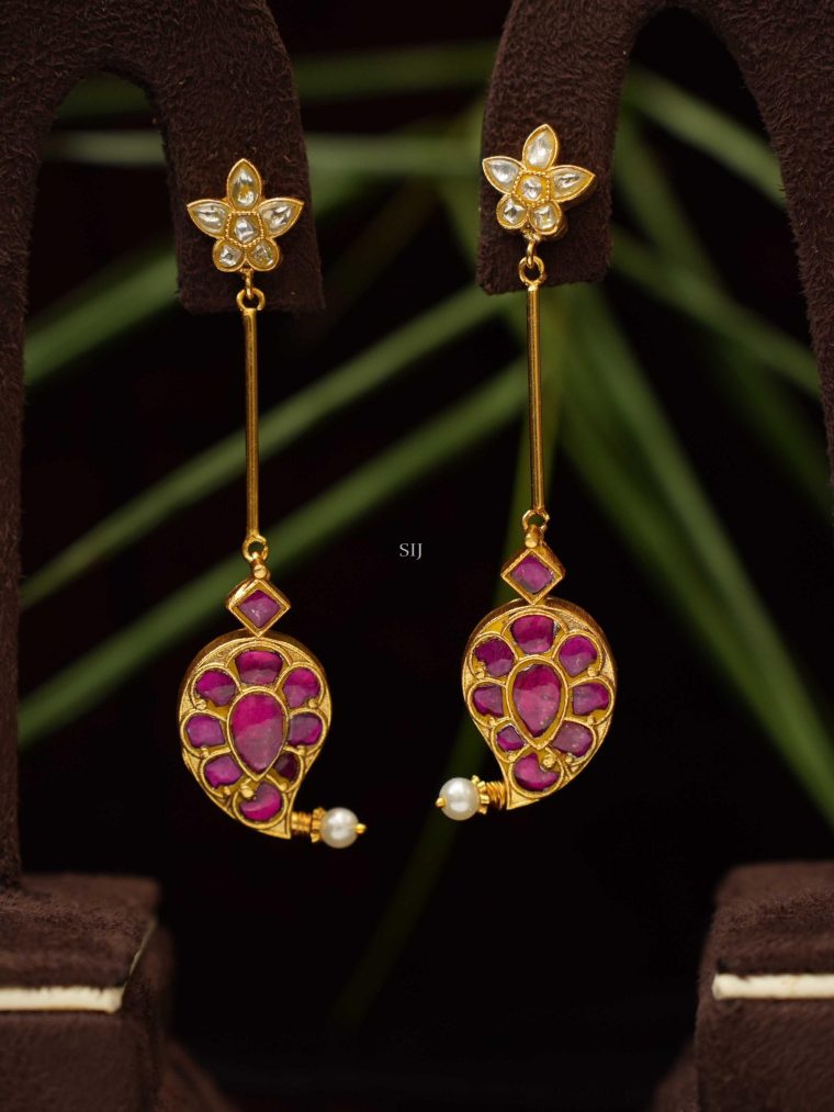 Mango Design Pink Stone Polki Earrings