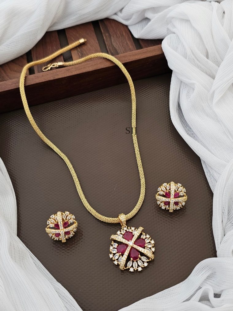 One Gram Gold Flower Pendant Set with Chain