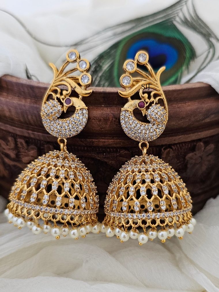 Imitation CZ Stones Peacock Jhumkas