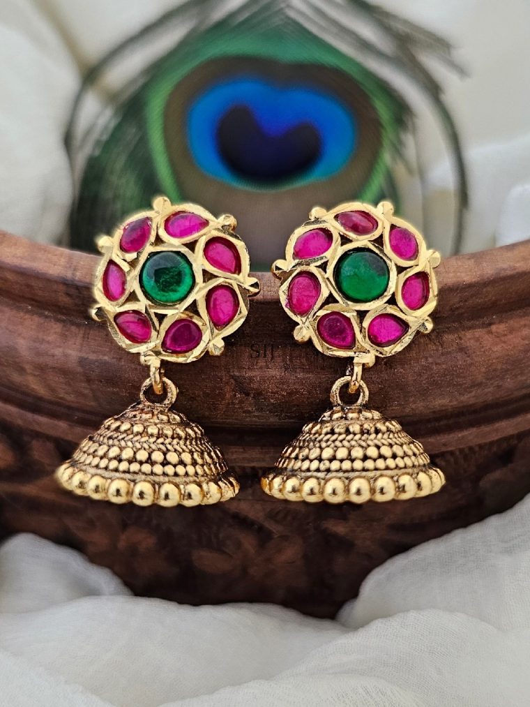 Stunning Kemp Green and Pink Jhumkas