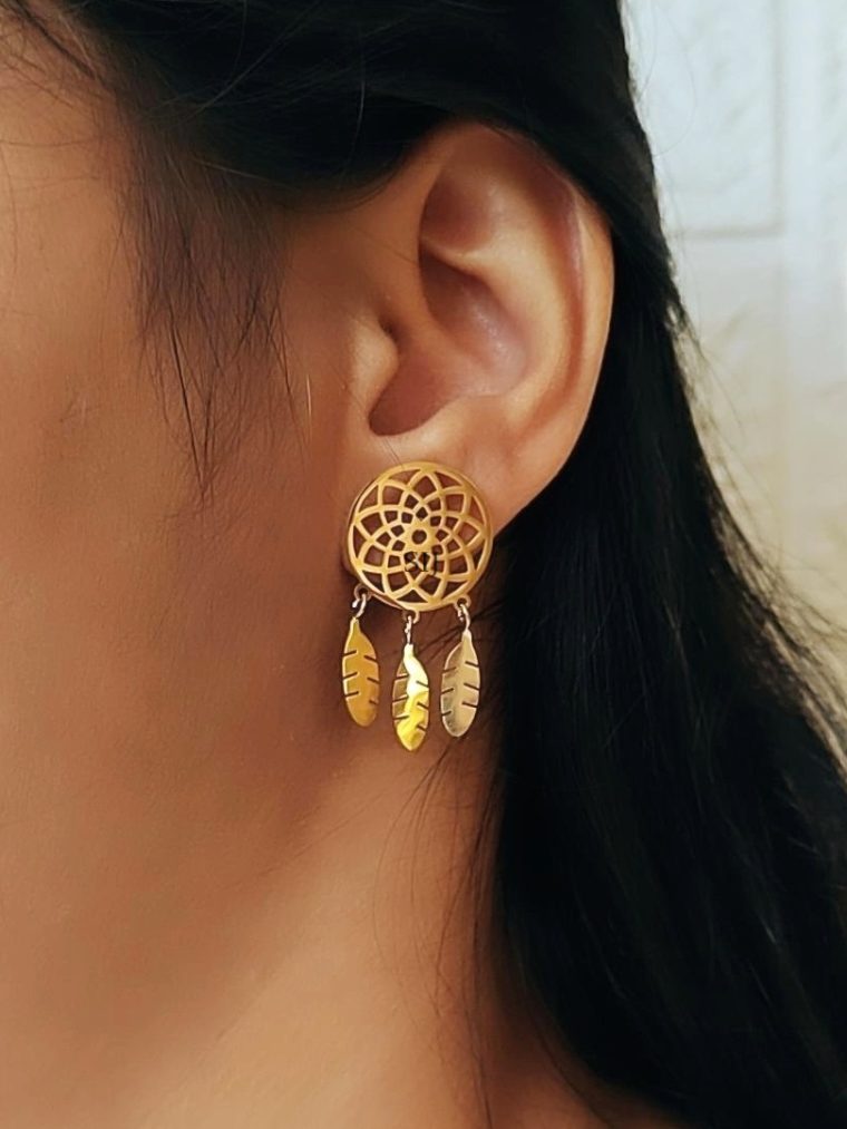 Gold Plated Dreamcatcher Shape Earring