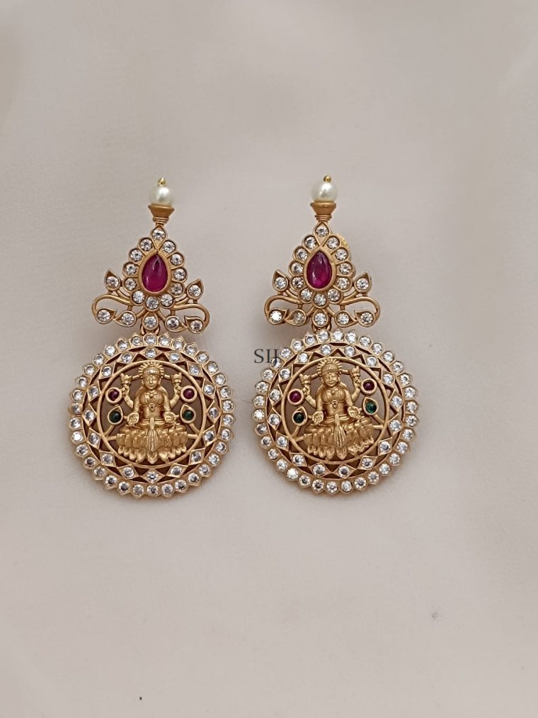 White Stone Lakshmi Chandbali Earrings