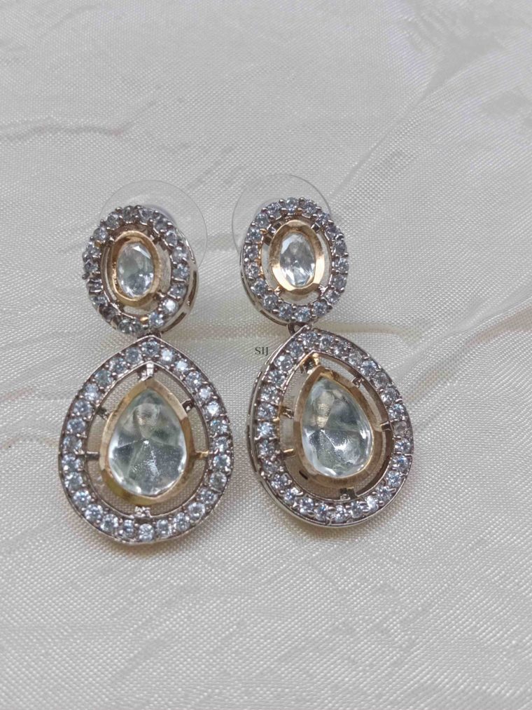 White Stone Victorian Polki Drop Earrings