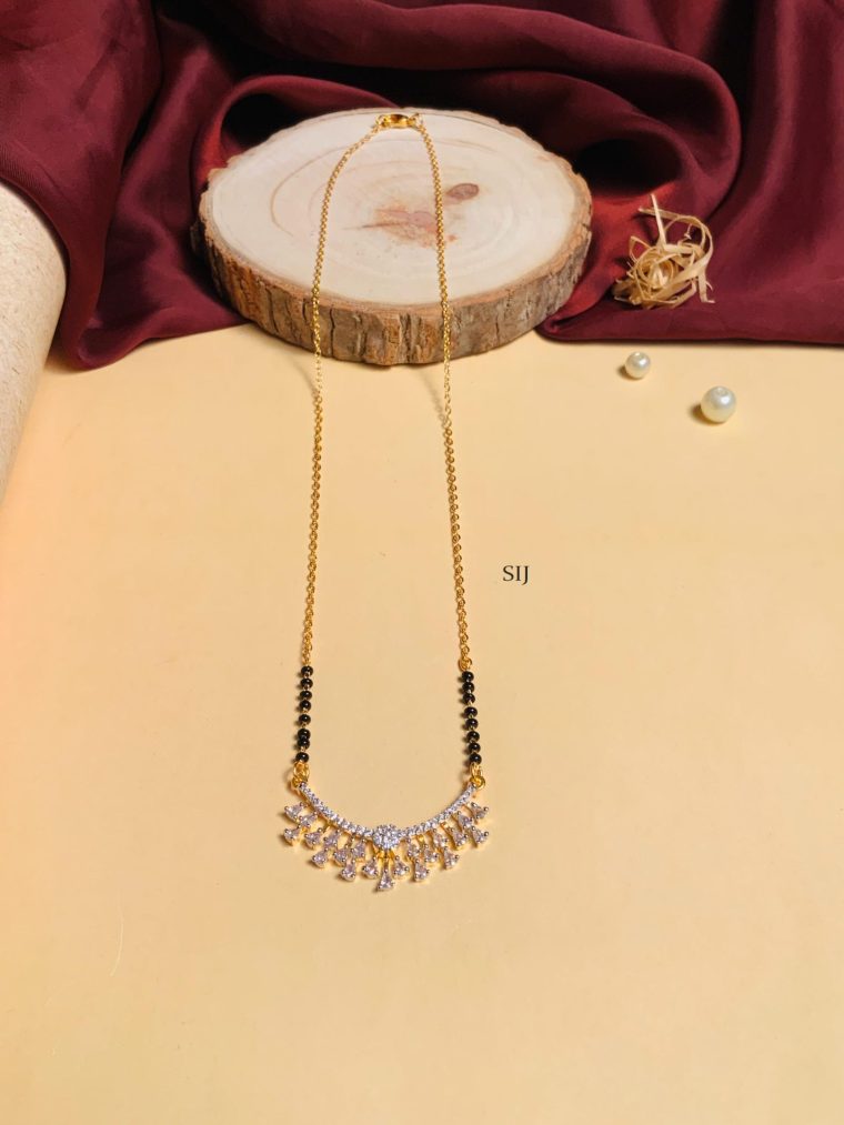 Black Beaded Gold Plated Solitaire Diamond Mangalsutra