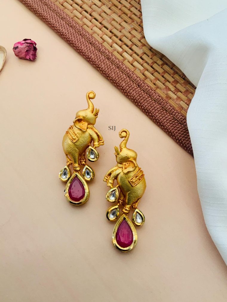 Gold Plated Elephant Design Earrings