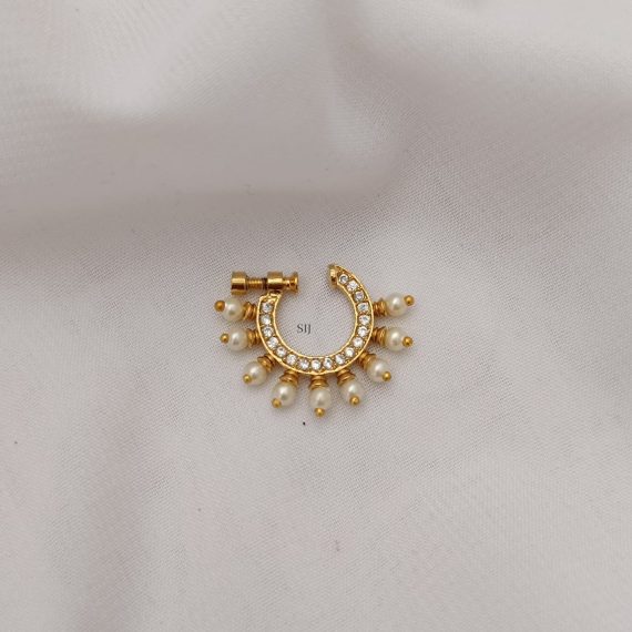 Imitation White Stones Nose Pin with Pearl Drop