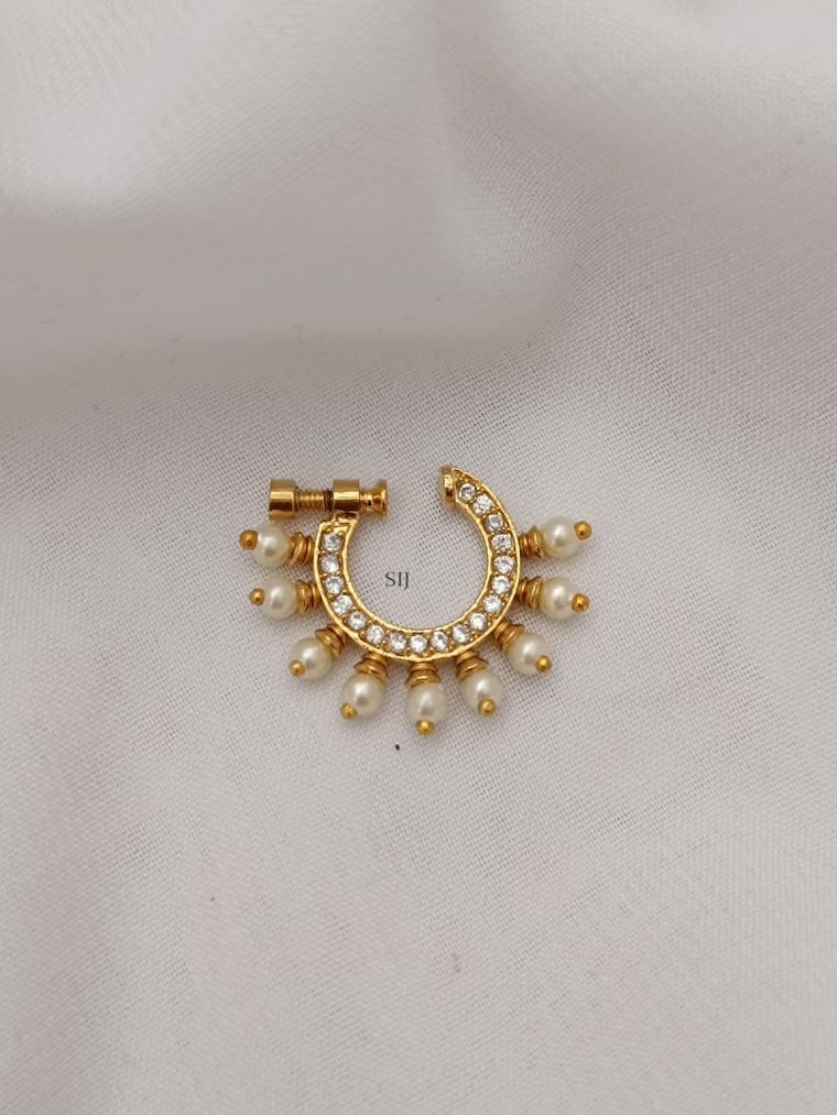 Imitation White Stones Nose Pin with Pearl Drop