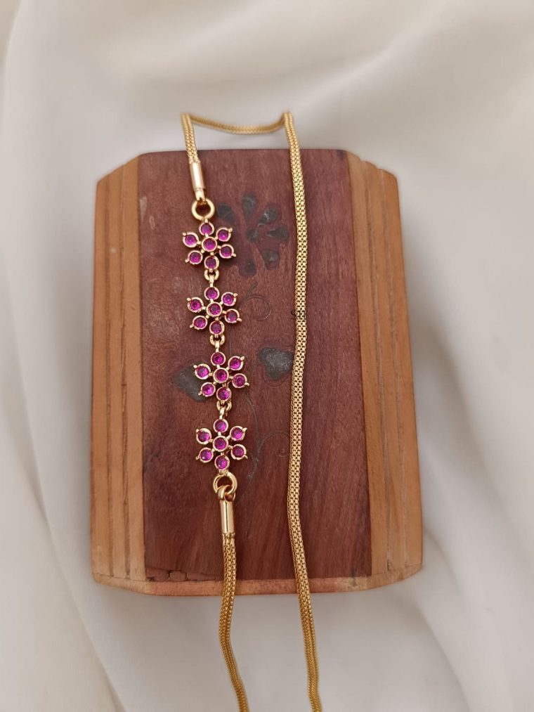 Imitation Ruby Stones Round Flowers Mugappu Chain